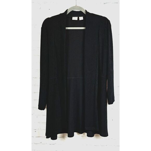 CHICO'S TRAVELERS black knit open front cardigan sweater 2 L - Picture 1 of 6